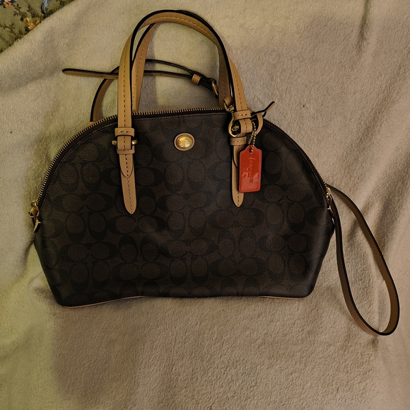 Coach Black and Tan Satchel with Red Tag - Picture 1 of 5